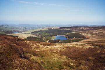 Holme Moss Summit, lake, Peak District National Park in March, England, UK