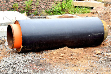 metal pipe of large diameter in polyethylene insulation for the repair of the heating main