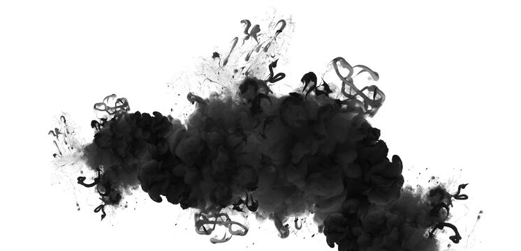 Acrylic colors flow in water. Black and white Abstract horizontal contrast background.