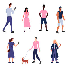 Different people in different poses. Vector illustration. Isolated.