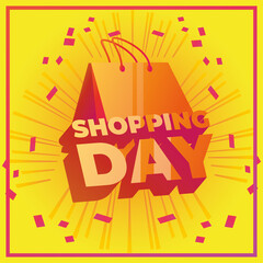 shopping day bag with confetti poster or banner celebration special