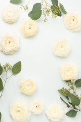 Ranunculus floral flat lay with copy space