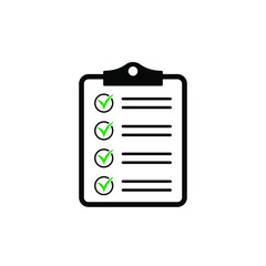 Clipboard with checklist with green checkmarks icon.