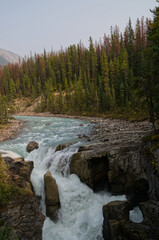 Sunwapta Falls on a Smoky Day