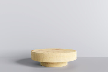 Wooden product display podium on white background. 3D rendering