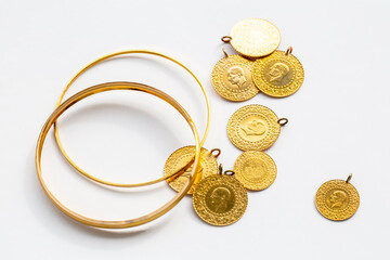 Traditional Turkish gold coins (Turkish name; Ceyrek altin)