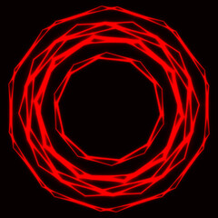 Shinning laser red  magic circles. Dark background with neon red glow rings with empty centre - place for text