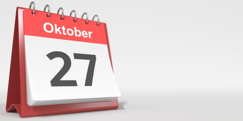October 27 date written in German on the flip calendar page. 3d rendering