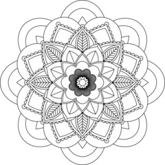Easy Mandala coloring book simple and basic for beginners, seniors and children. Set of Mehndi flower pattern for Henna drawing and tattoo. Decoration in ethnic oriental, Indian style.