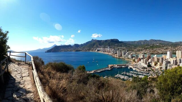 Calpe  coast from path above the city in the penon the ifach. Idyllic view of Calp coast from the Penyal d'Ifac Natural Park.