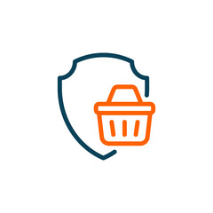 Shopping cart with shield. Secure purchase icon concept isolated on white background. Vector illustration