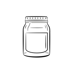 Glass jar with an empty label. Outline sketch. Vector, isolated on a white background.