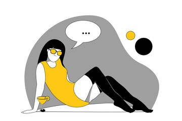 Girl sittiing and thinking about something stock vector illustration