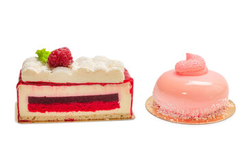 Raspberry cake isolated on white