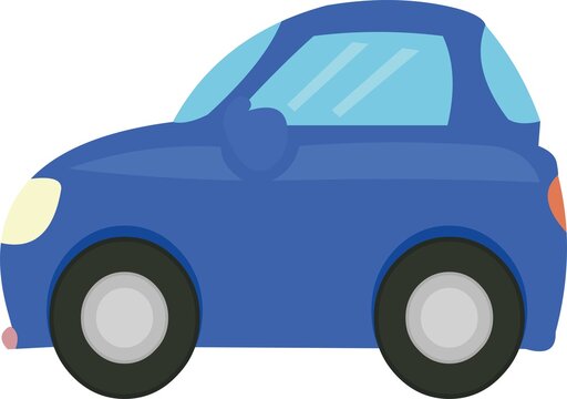 Vector emoticon illustration of a simple blue car
