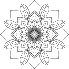 Easy Mandala coloring book simple and basic for beginners, seniors and children. Set of Mehndi flower pattern for Henna drawing and tattoo. Decoration in ethnic oriental, Indian style.