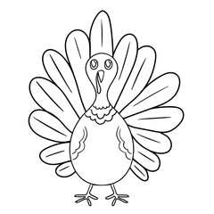 Cute little turkey. Cartoon vector character isolated on a white background with black outline.