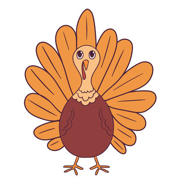 Cute colorful little turkey. Cartoon vector character isolated on a white background.