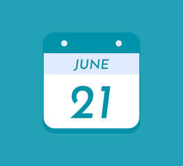 June 21 Single Day Calendar, 21 June