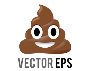 Vector swirl of brown poop emoji icon with large, excited eyes and big smile 