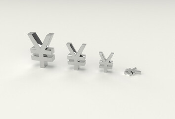 Inflation and devaluation of Japanese Yen or Chinese Yuan 3d rendering.