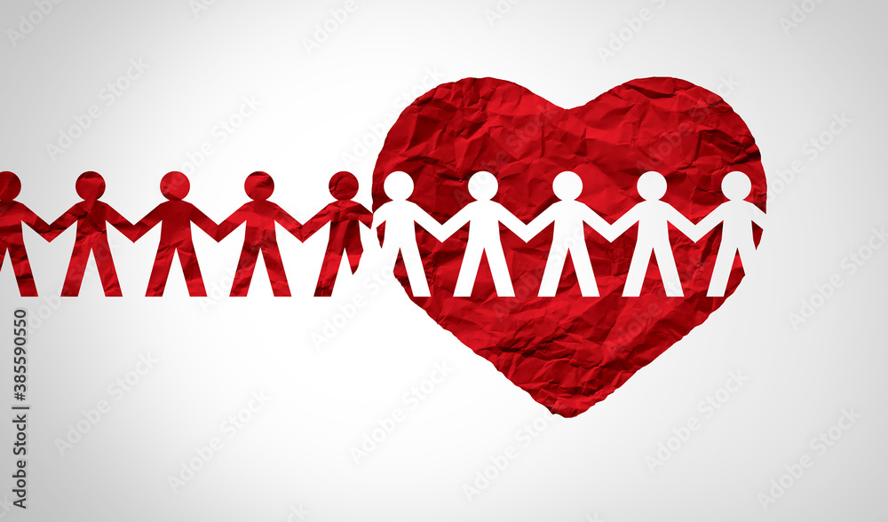 Aufkleber together united support concept and unity partnership as a heart with a group of people connected to