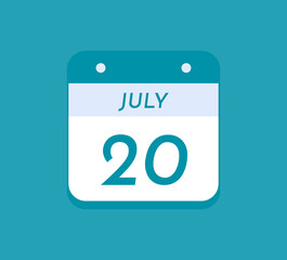 July 20 Single Day Calendar, 20 July