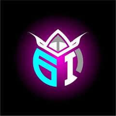 Initial minimalist G I Monogram logo letter with halloween edition mask vector image, for game profiles, invitations, letters, etc.