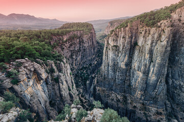 Grandiose fascinating and deep Tazi canyon in Turkey at sunrise. A famous tourist attraction and a great place for photos and Hiking in the mountains. Koprulu nature Park