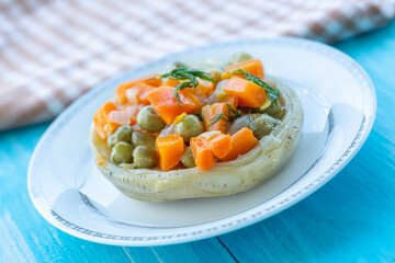 Traditional delicious Turkish food; Artichoke with olive oil (zeytinyagli enginar)