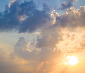 Fototapeta na wymiar Beautiful colorful sky with sun rays. Detail image, no birds, no noise.