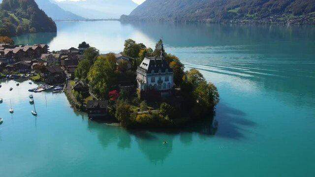 Amazing Lake Brienz in Switzerland with its blue water - aerial view