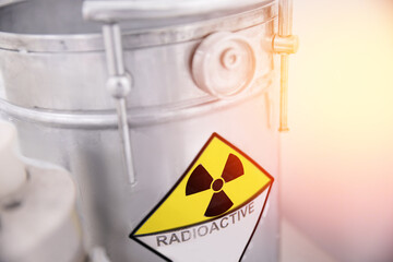 Lead barrel container with nuclear waste, radiation garbage