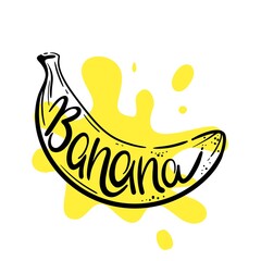 stylized fruits. yellow banana on white background