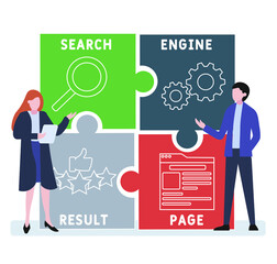 Flat design with people. SERP - Search Engine Result Page  acronym. business concept background. Vector illustration for website banner, marketing materials, business presentation, online advertising