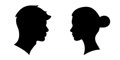 Man and woman head silhouettes. Male and Female profile. Gender, dating and love concept.