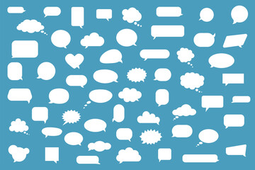 White speech bubbles and thought clouds. Big collection of shapes for your text. Vector illustration. - obrazy, fototapety, plakaty