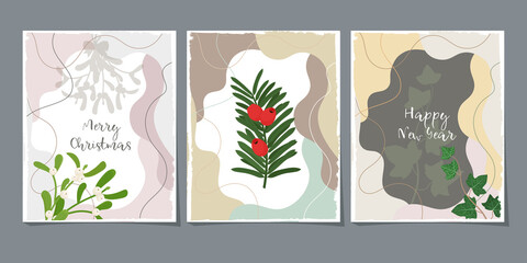 Set of abstract trendy Christmas postcard or banner. Vector illustration