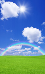 草原と虹と太陽