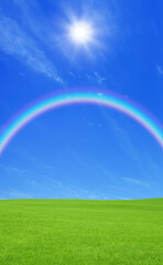 Obraz na płótnie Canvas 草原と虹と太陽