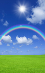 Obraz na płótnie Canvas 草原と虹と太陽