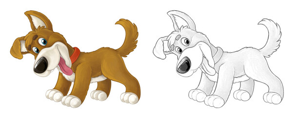 Cartoon sketch scene dog is jumping and looking - artistic style - illustration