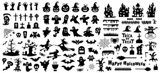 Fototapeta na wymiar Set of silhouettes of Halloween on a white background. Vector illustration..