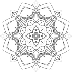 Easy Mandala coloring book simple and basic for beginners, seniors and children. Set of Mehndi flower pattern for Henna drawing and tattoo. Decoration in ethnic oriental, Indian style.