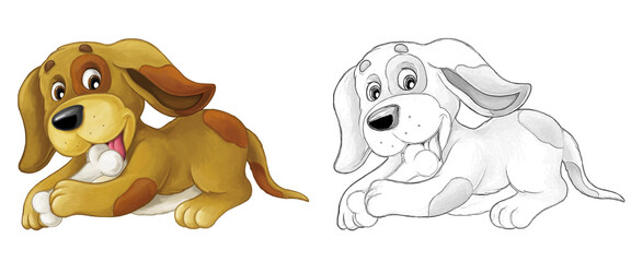 Cartoon sketch scene dog is jumping and looking - artistic style - illustration