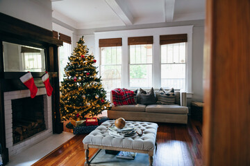 Modern family home decorated for Christmas holidays