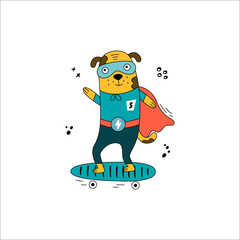 Hand-drawn dog in a superhero costume.