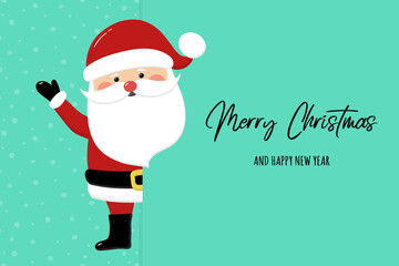 Christmas card with funny Santa Claus and wishes. Vector