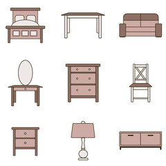 Furniture icons set, modern flat design. Flat illustration of 9 furniture icons for web