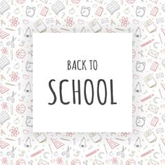 Back to School. Card with funny doodles. Vector